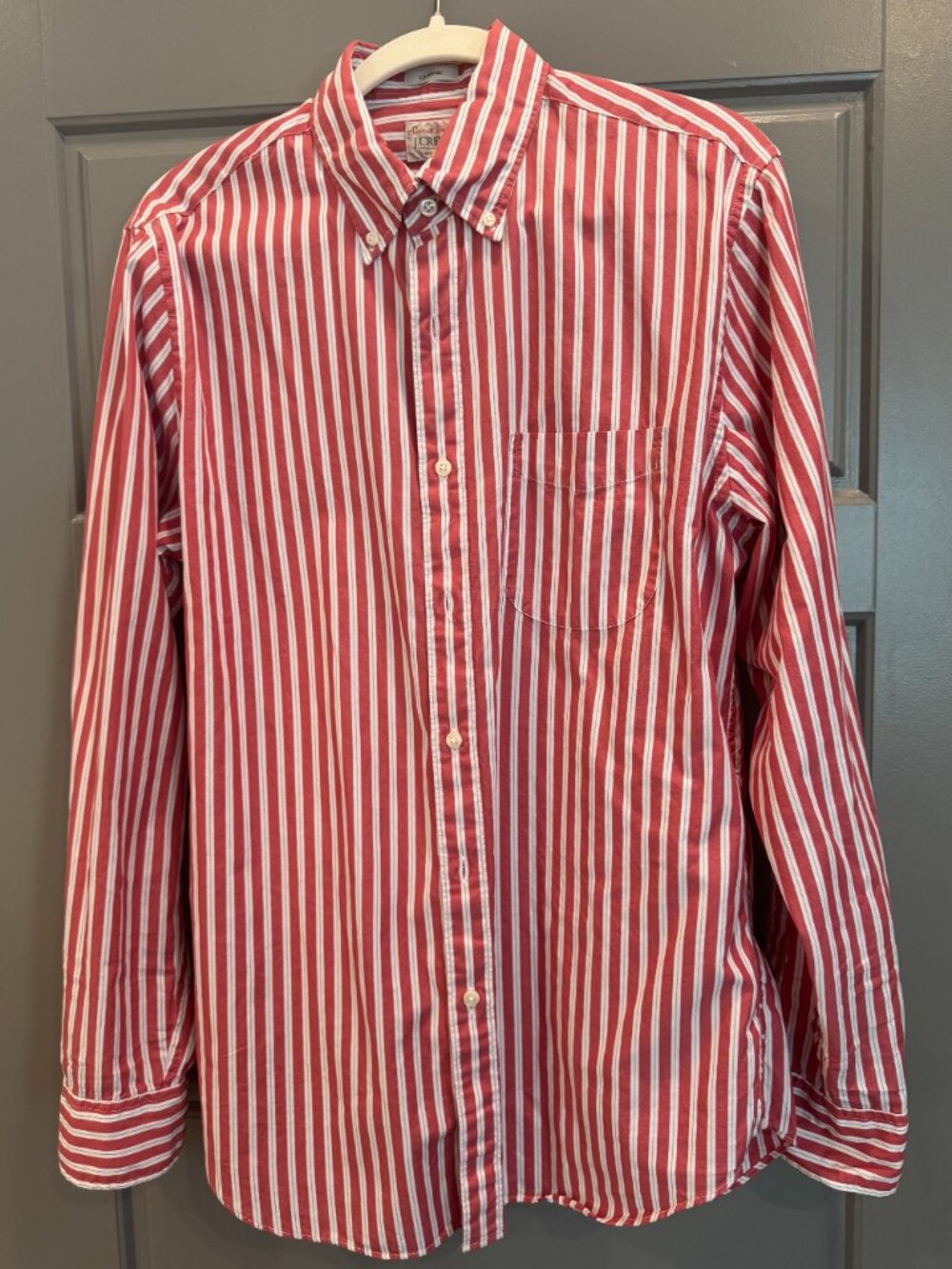 J.Crew Secret Wash Red White Stripe Button Down Shirt Men’s Medium